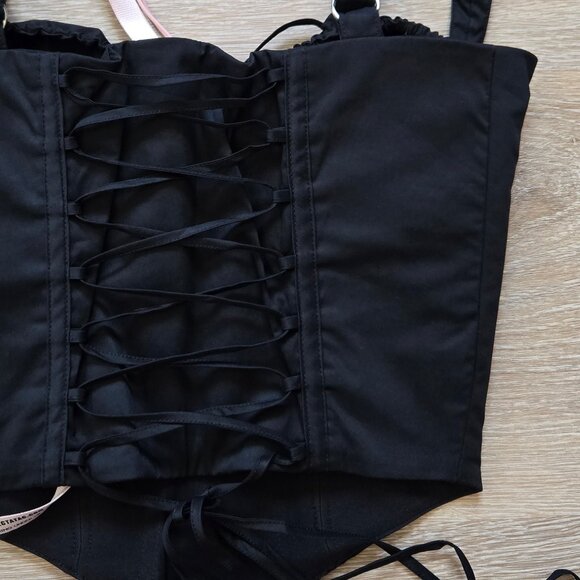 HOUSE OF CB Analia Lace-Up Crop Corset Camisole Black X-Small A/C New With Tags - Picture 12 of 16